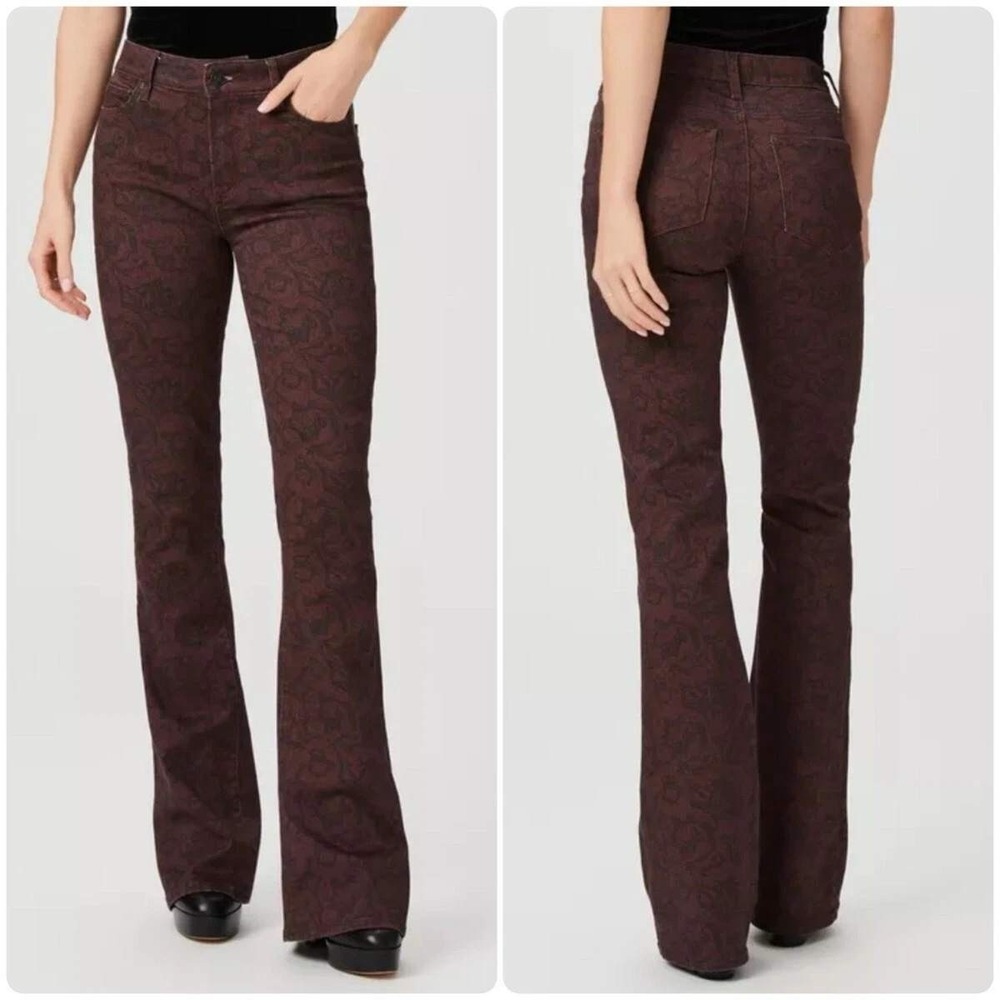 NWT Paige Lou Lou Jeans In Cherrywood Burgundy Paisley Women's Size 24‎